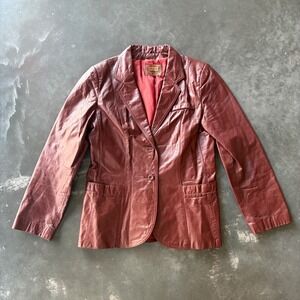 Vintage Genuine Leather Blazer Jacket Burgundy Maroon WPL 11935 Size 16